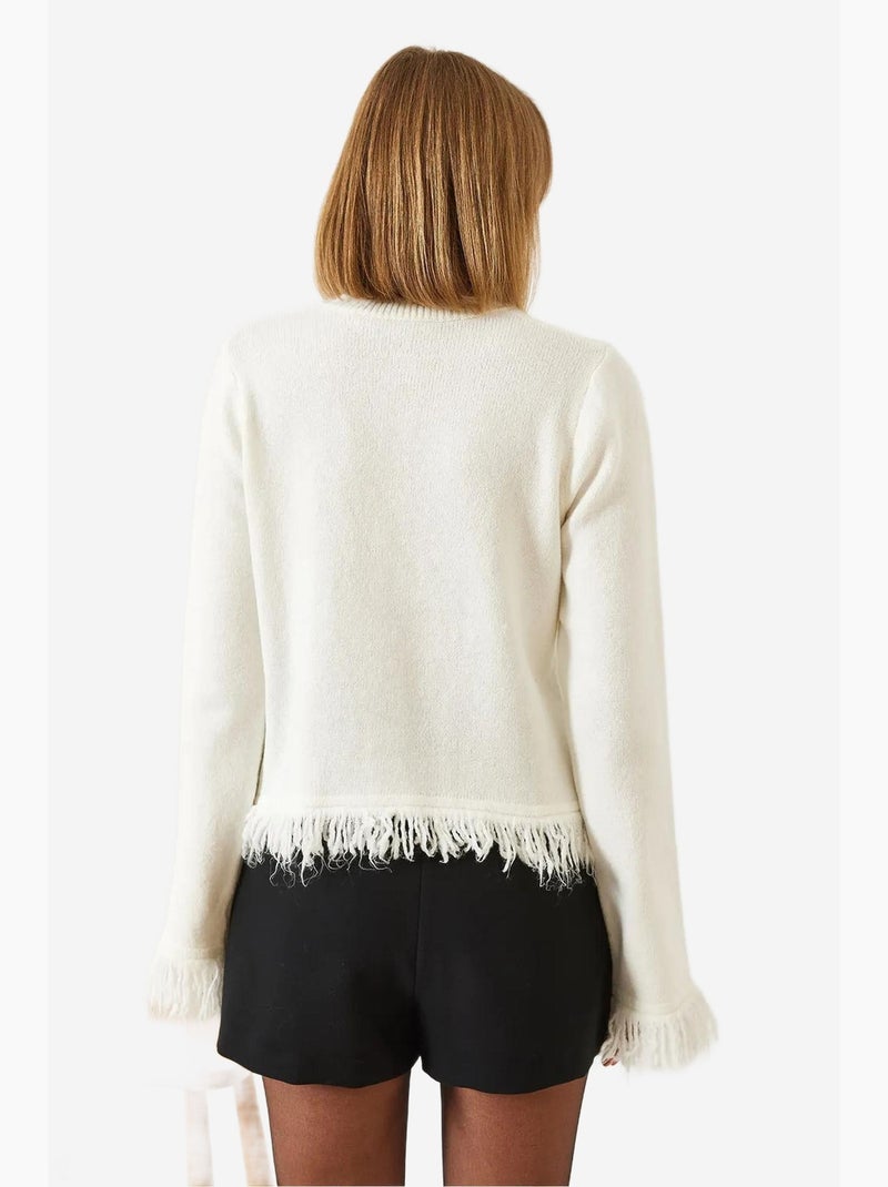 Cardigan de malha com bolsos e franjas lucci Bege-argila - Kiabi