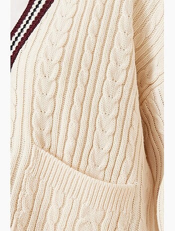 Cardigan de malha com bolsos e gola colorida lucci