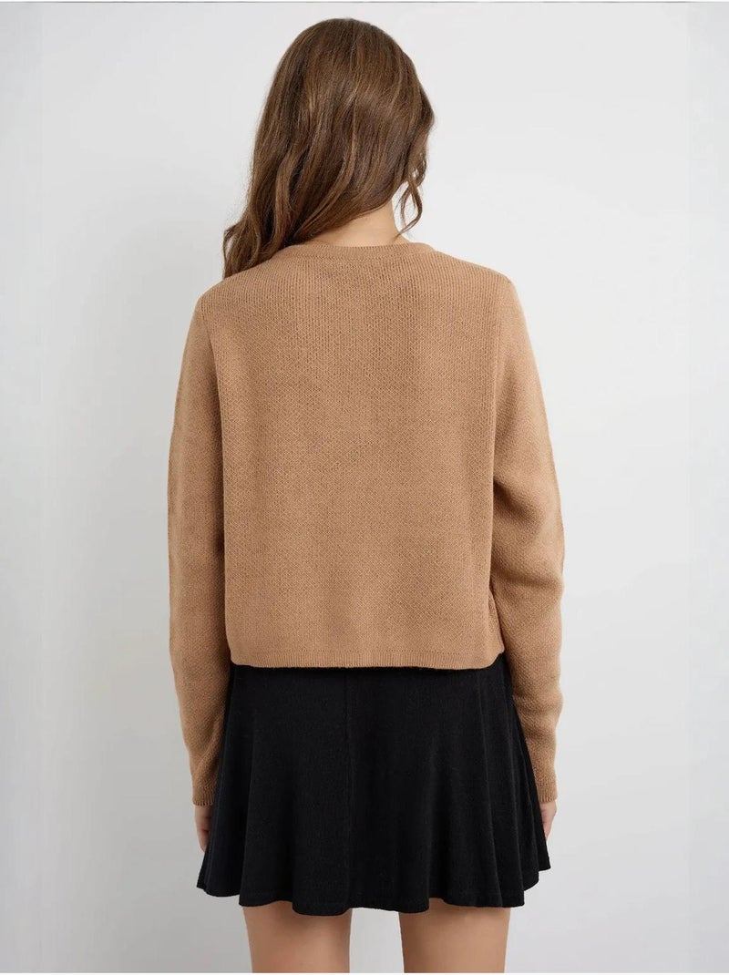 Cardigan de malha com botões Camelo - Kiabi