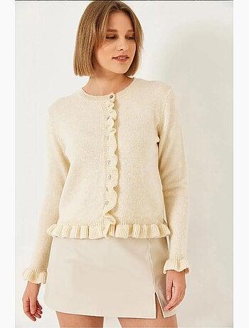 Cardigan de malha com botões e folhos lucci