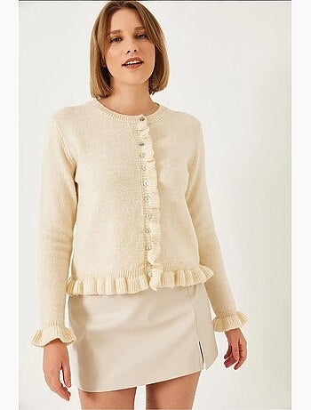 Cardigan de malha com botões e folhos lucci