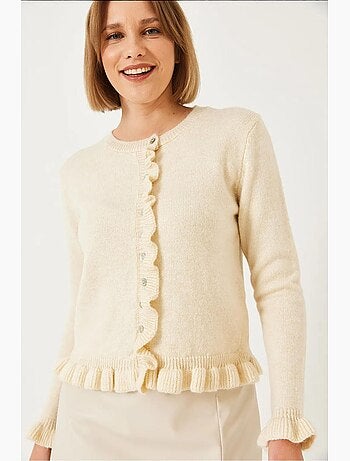 Cardigan de malha com botões e folhos lucci