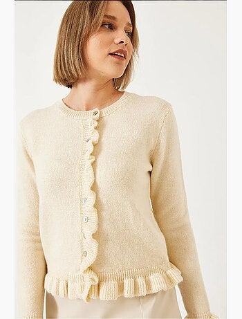 Cardigan de malha com botões e folhos lucci