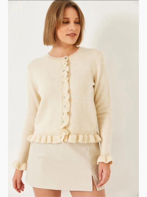 Cardigan de malha com botões e folhos lucci - Kiabi Cardigan de malha com botões e folhos lucci - Kiabi