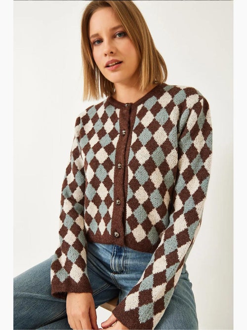 Cardigan de malha com botões e padrão argyle lucci - Kiabi