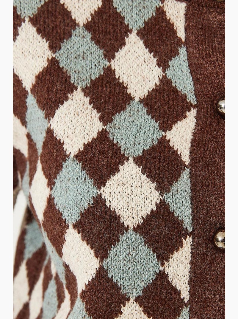 Cardigan de malha com botões e padrão argyle lucci Castanho - Kiabi