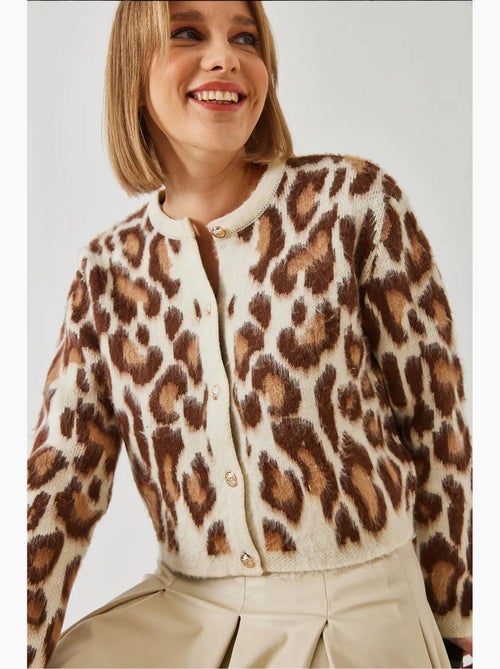Cardigan de malha com botões e padrão leopardo lucci - Kiabi