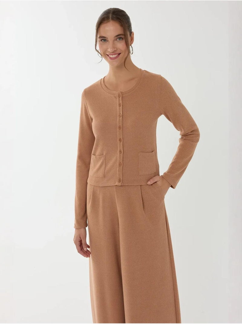 Cardigan de malha com botões frontais Castanho - Kiabi
