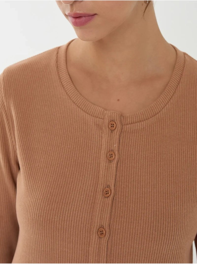 Cardigan de malha com botões frontais Castanho - Kiabi