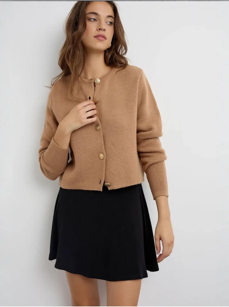 Cardigan de malha com botões hiccup Camelo - Kiabi