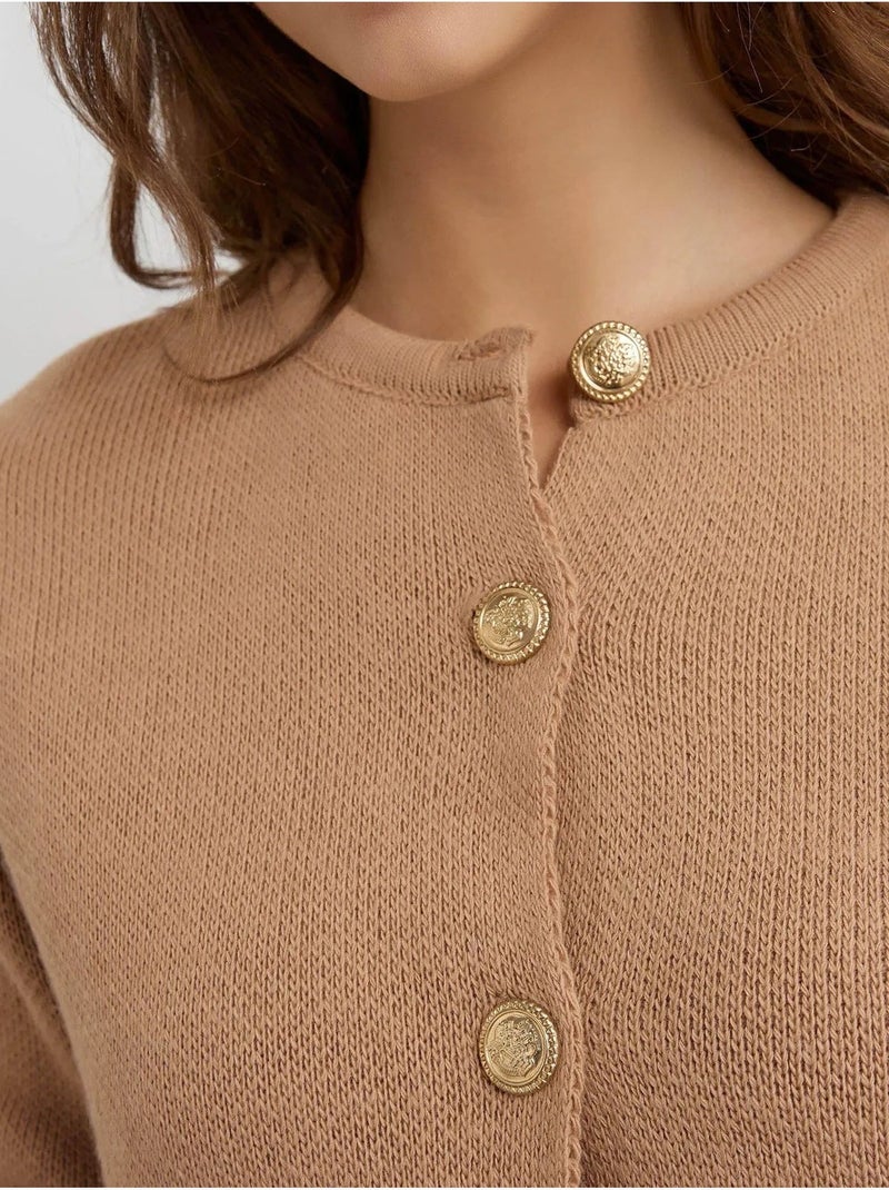 Cardigan de malha com botões hiccup Camelo - Kiabi
