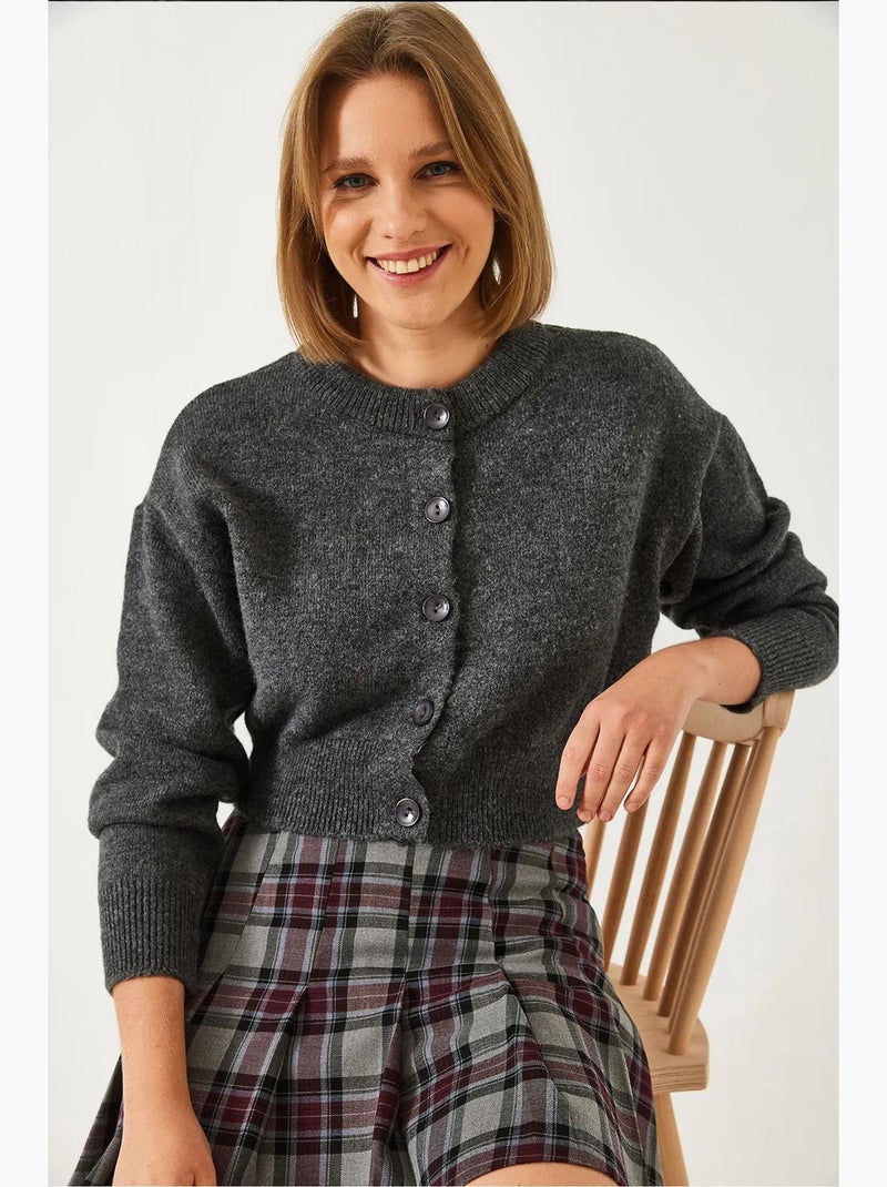 Cardigan de malha com botões lucci Cinza escuro - Kiabi