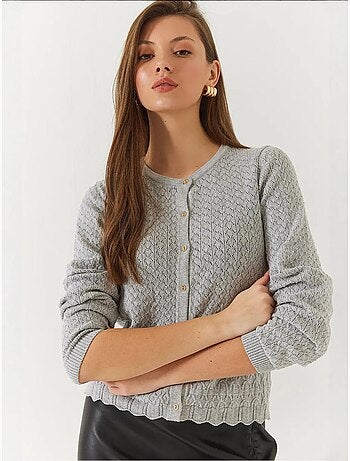 Cardigan de malha com botões vazados e manga comprida bianco lucci