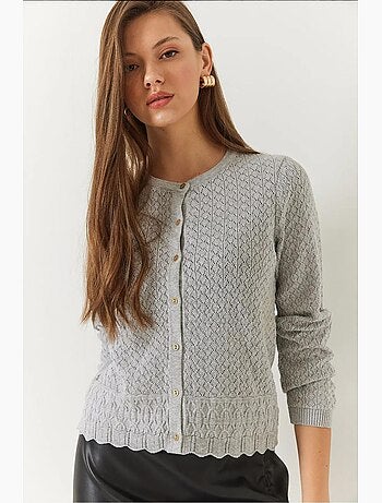 Cardigan de malha com botões vazados e manga comprida bianco lucci