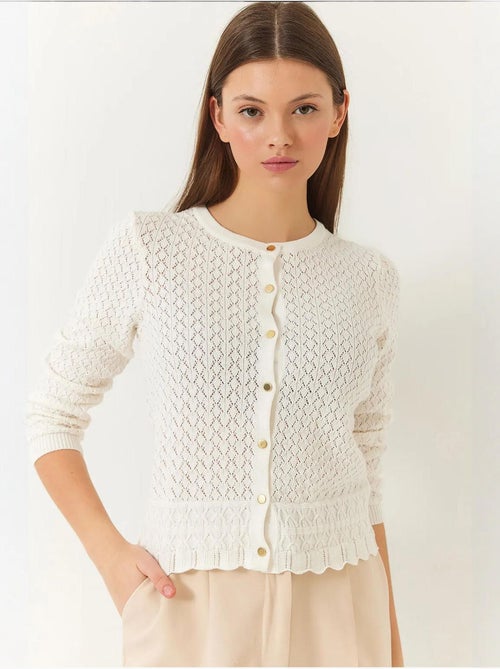 Cardigan de malha com botões vazados e manga comprida lucci - Kiabi Cardigan de malha com botões vazados e manga comprida lucci - Kiabi