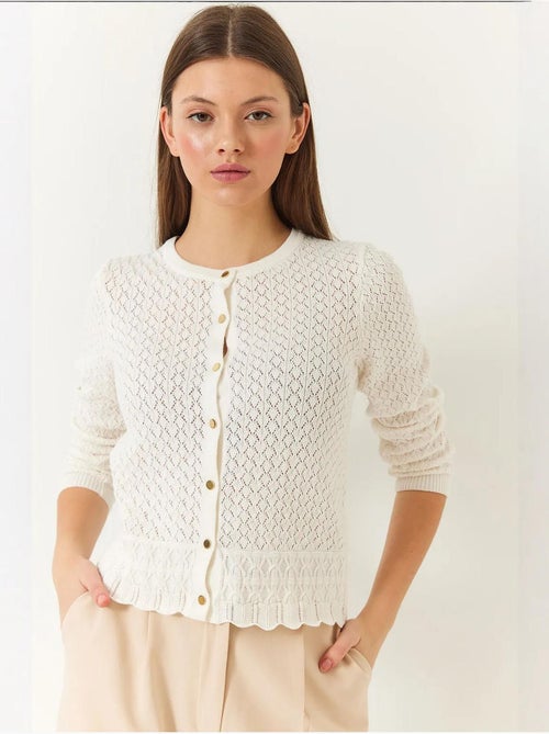 Cardigan de malha com botões vazados e manga comprida lucci - Kiabi Cardigan de malha com botões vazados e manga comprida lucci - Kiabi