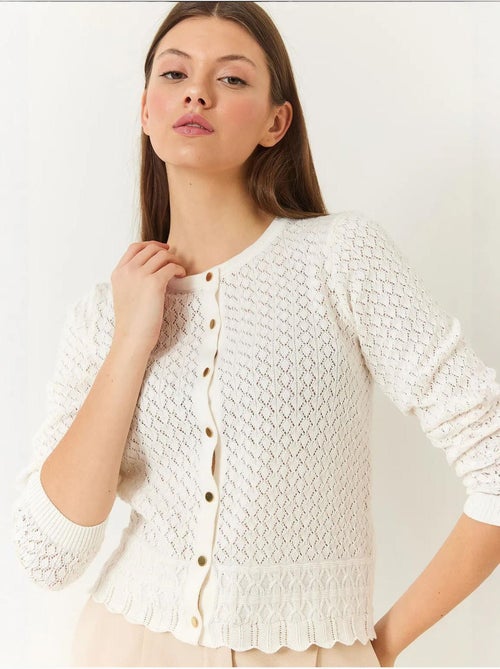 Cardigan de malha com botões vazados e manga comprida lucci - Kiabi Cardigan de malha com botões vazados e manga comprida lucci - Kiabi