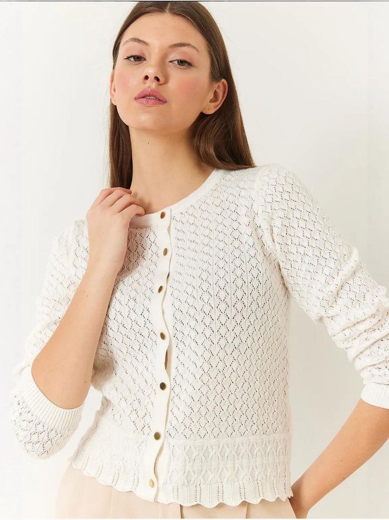 Cardigan de malha com botões vazados e manga comprida lucci Branco - Kiabi