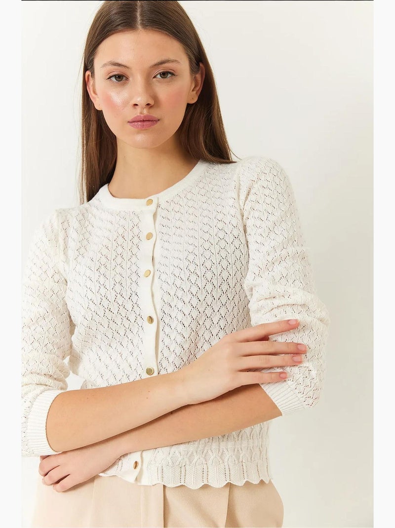 Cardigan de malha com botões vazados e manga comprida lucci Branco - Kiabi