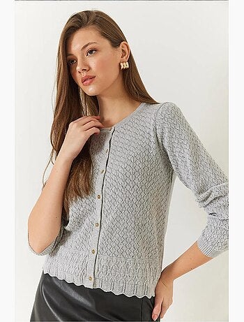 Cardigan de malha com botões vazados e manga comprida lucci