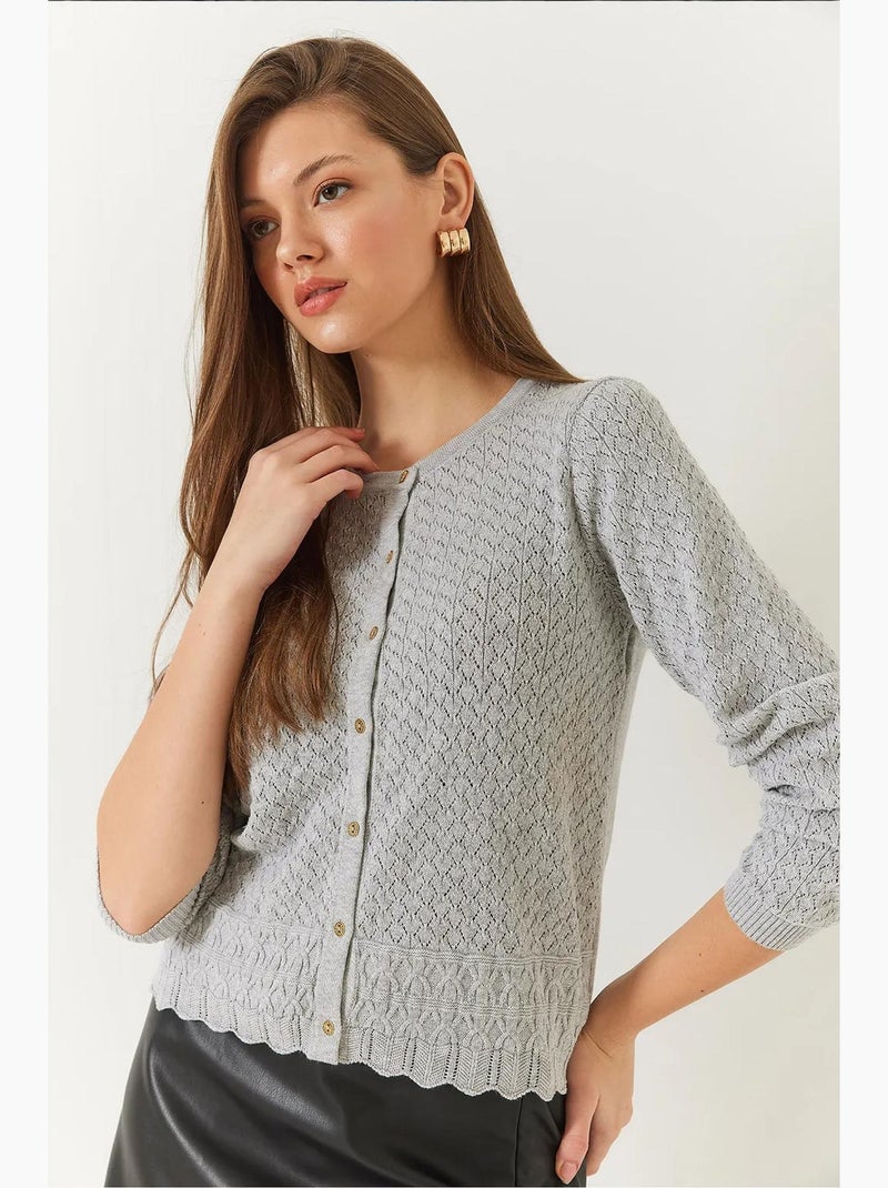 Cardigan de malha com botões vazados e manga comprida lucci Cinza - Kiabi
