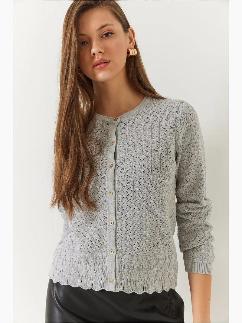 Cardigan de malha com botões vazados e manga comprida lucci Cinza - Kiabi