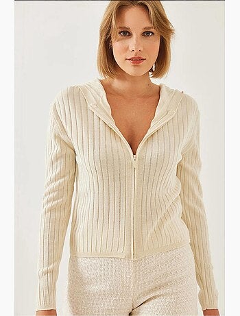 Cardigan de malha com capuz e fecho, manga comprida lucci