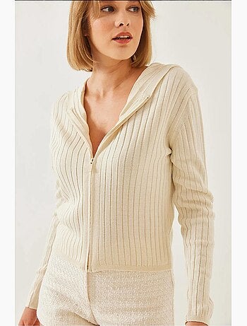 Cardigan de malha com capuz e fecho, manga comprida lucci