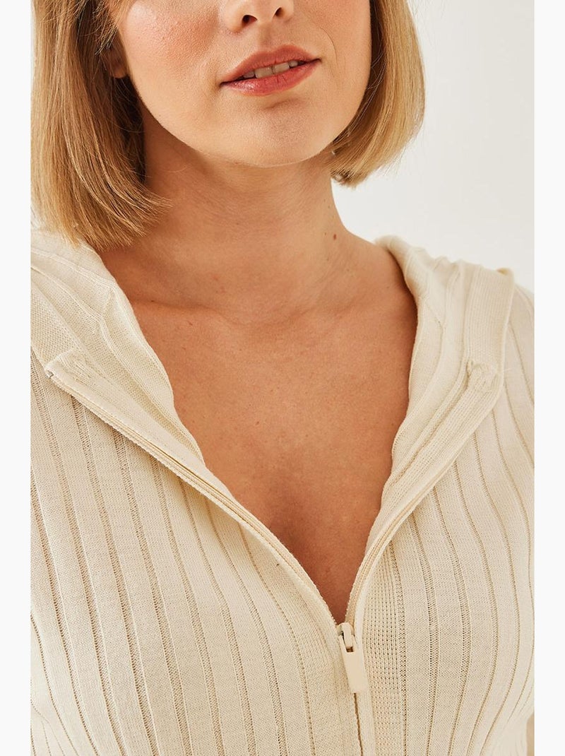 Cardigan de malha com capuz e fecho, manga comprida lucci Bege-argila - Kiabi