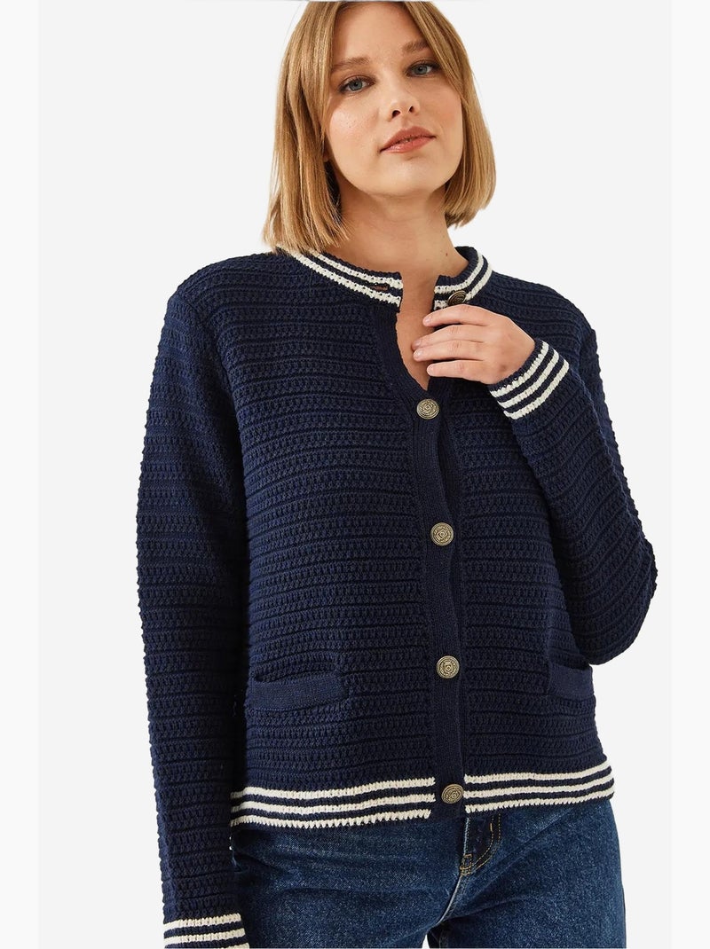 Cardigan de malha com detalhe de bolso e botões lucci Azul-marinho - Kiabi