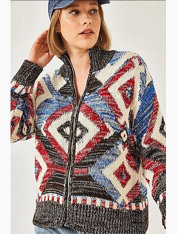 Cardigan de malha com fecho estampado lucci