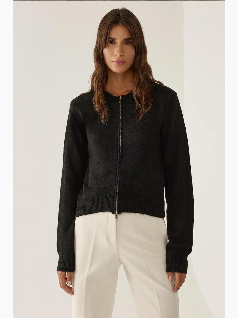 Cardigan de malha com fecho hiccup Preto - Kiabi