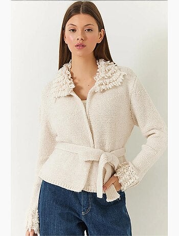 Cardigan de malha com gola e punhos franjados lucci