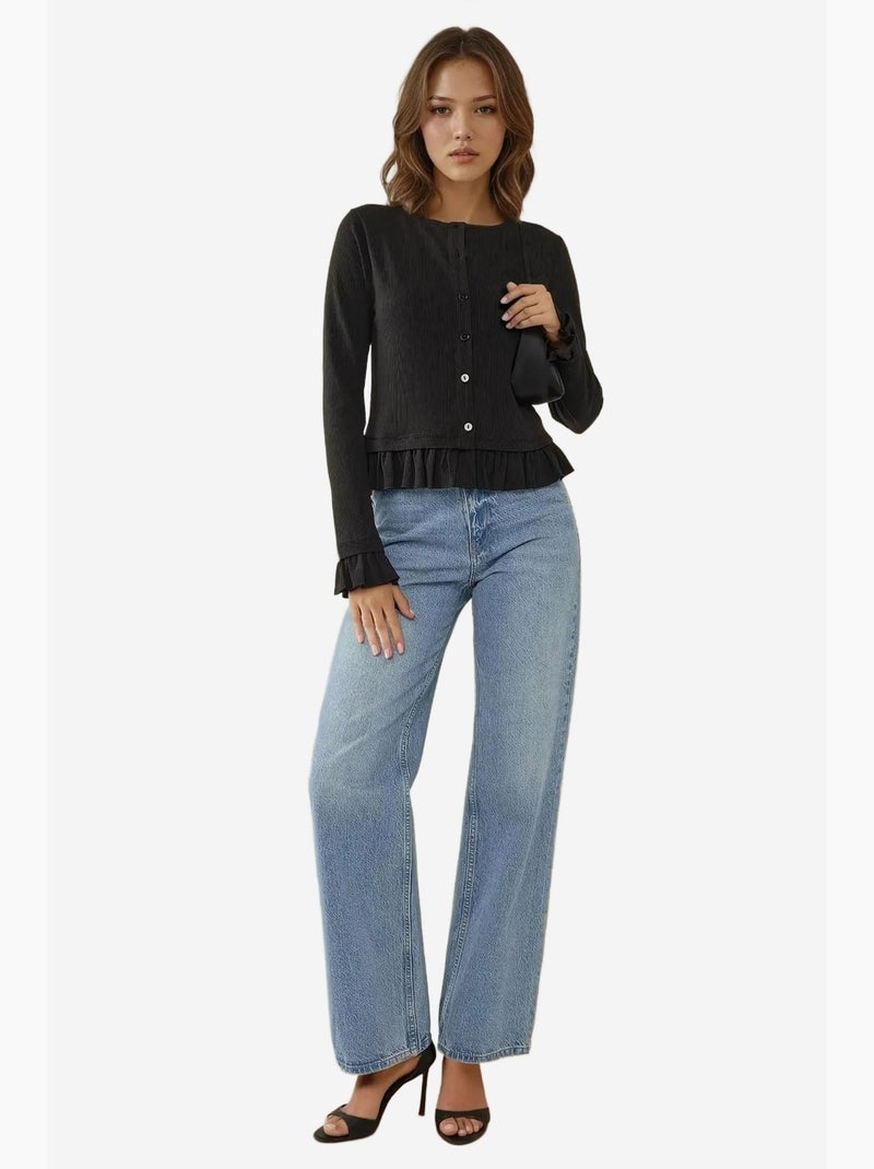 Cardigan de malha com gola redonda ajustada hiccup Preto - Kiabi