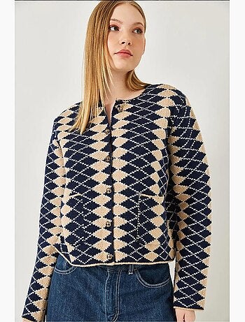 Cardigan de malha com padrão argyle lateral lucci