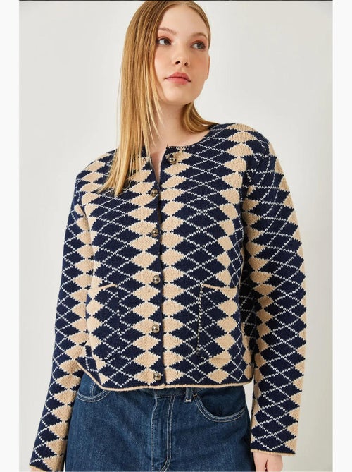 Cardigan de malha com padrão argyle lateral lucci - Kiabi