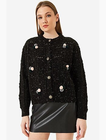 Cardigan de malha com padrão de pompons lucci