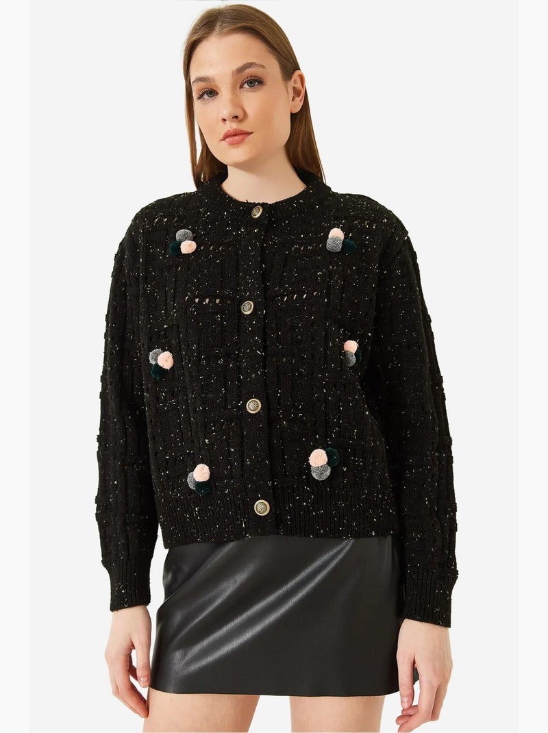 Cardigan de malha com padrão de pompons lucci Preto - Kiabi