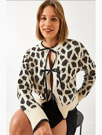 Cardigan de malha com padrão leopardo lucci