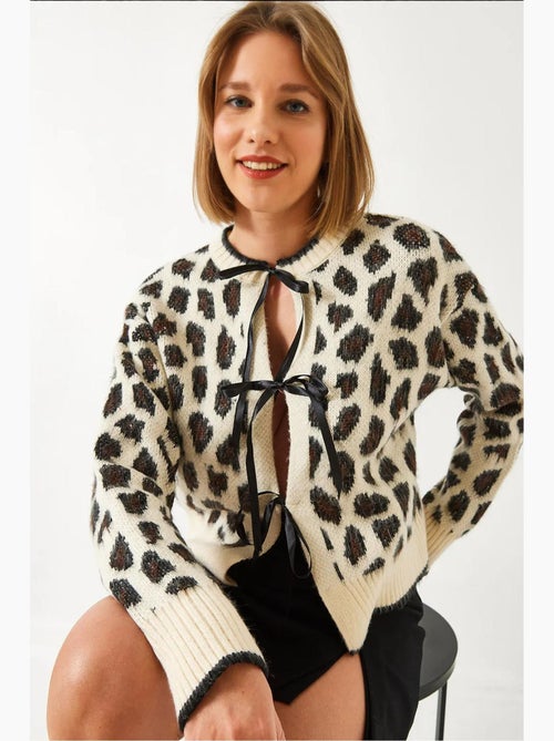 Cardigan de malha com padrão leopardo lucci - Kiabi Cardigan de malha com padrão leopardo lucci - Kiabi