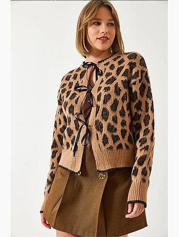 Cardigan de malha com padrão leopardo lucci