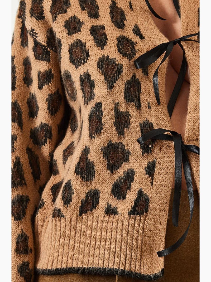Cardigan de malha com padrão leopardo lucci Camelo - Kiabi