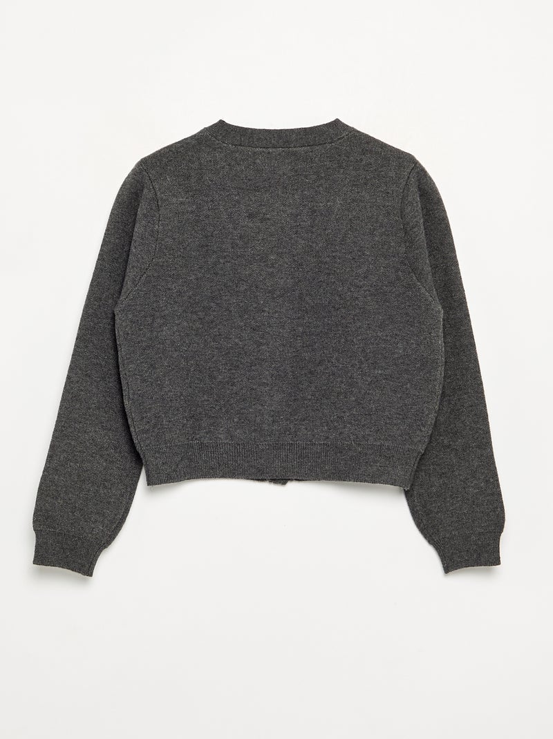 Cardigan de malha compacta com botões prateados Cinzento - Kiabi