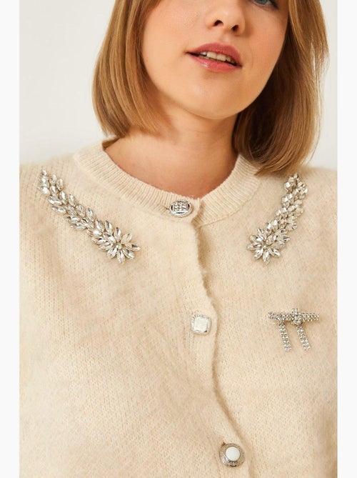 Cardigan de malha de lã com gola bordada lucci - Kiabi