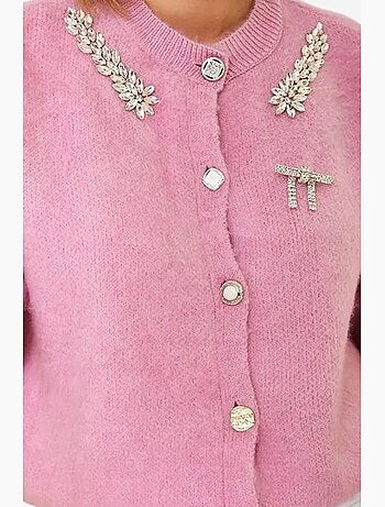 Cardigan de malha de lã com gola bordada lucci