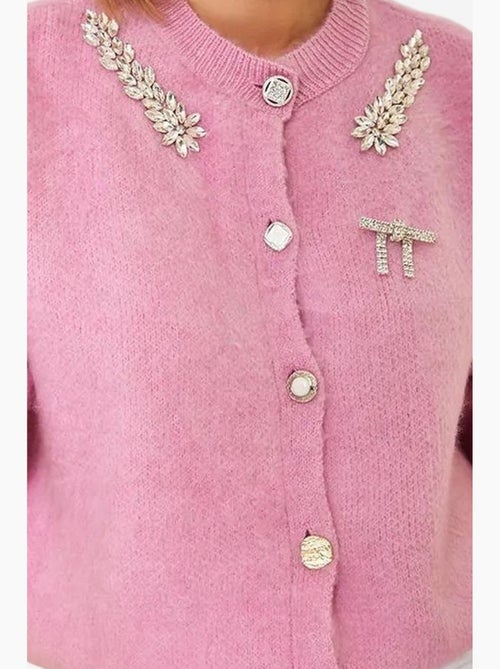 Cardigan de malha de lã com gola bordada lucci - Kiabi Cardigan de malha de lã com gola bordada lucci - Kiabi