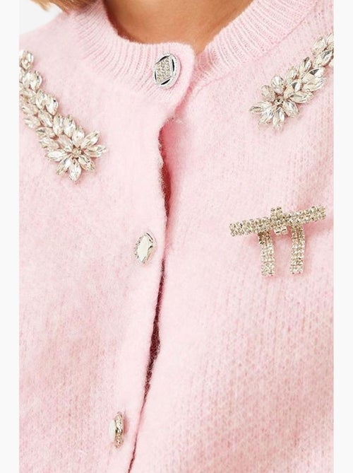 Cardigan de malha de lã com gola bordada lucci - Kiabi