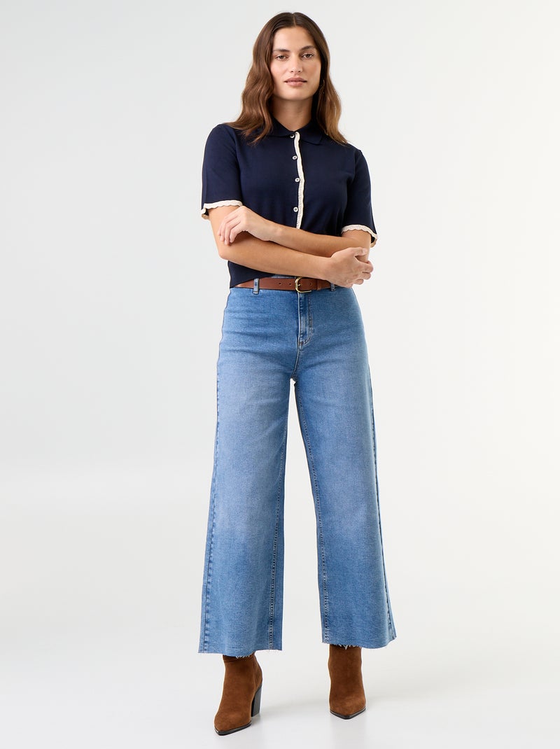 Cardigan de malha de manga curta com renda Azul - Kiabi