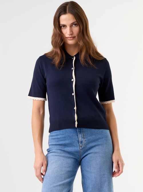 Cardigan de malha de manga curta com renda - Kiabi
