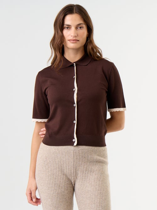 Cardigan de malha de manga curta com renda - Kiabi
